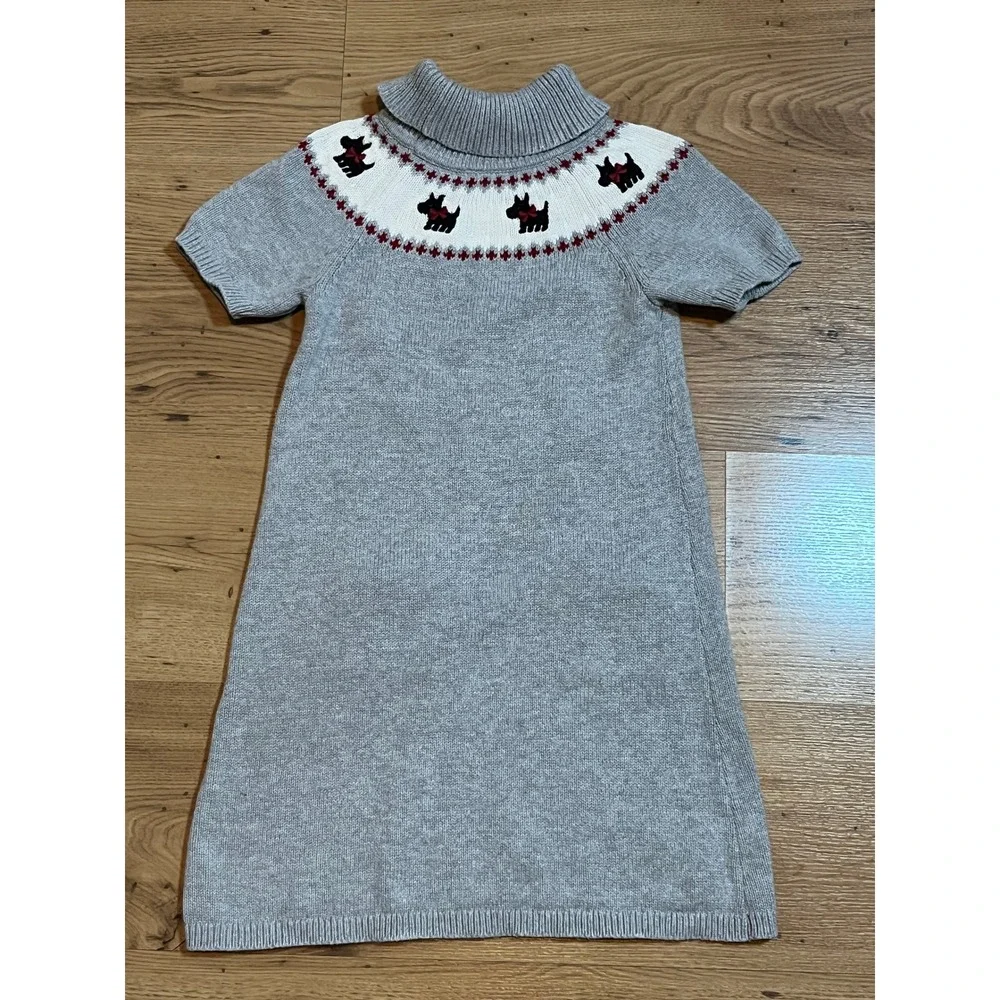 Gymboree Sweater Dress Girls 6 Grey Scottie Dog Fair Isle Knit Pockets Vintage